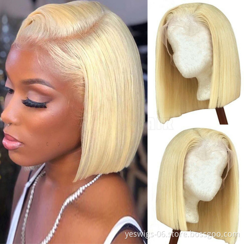 Wholesale Short 613 Bob Wig Virgin Straight 100%Human Hair Hd Full Lace Frontal Closure Wig For Black Women Transparent Lace Wig